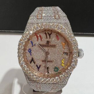 Audemars Piguet Multi Color Arabic Dial Moissanite Iced Out Watch
