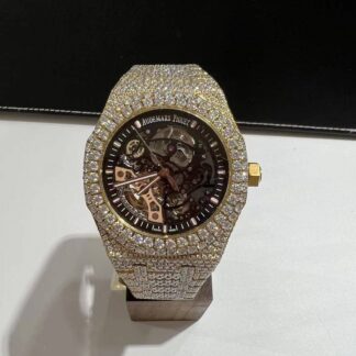 Audemars Piguet Skeleton Moissanite Iced Out Bust Down Gold Watch