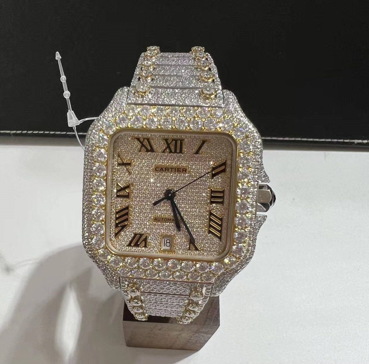 Iced Out VVS Moissanite Diamond Cartier Bust Down Luxury Watch (Pass Diamond Tester)