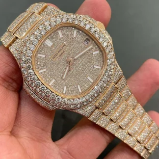 Iced Out VVS Moissanite Diamond Patek Philippe Rose Gold Bust Down Luxury Watch (Pass Diamond Tester)