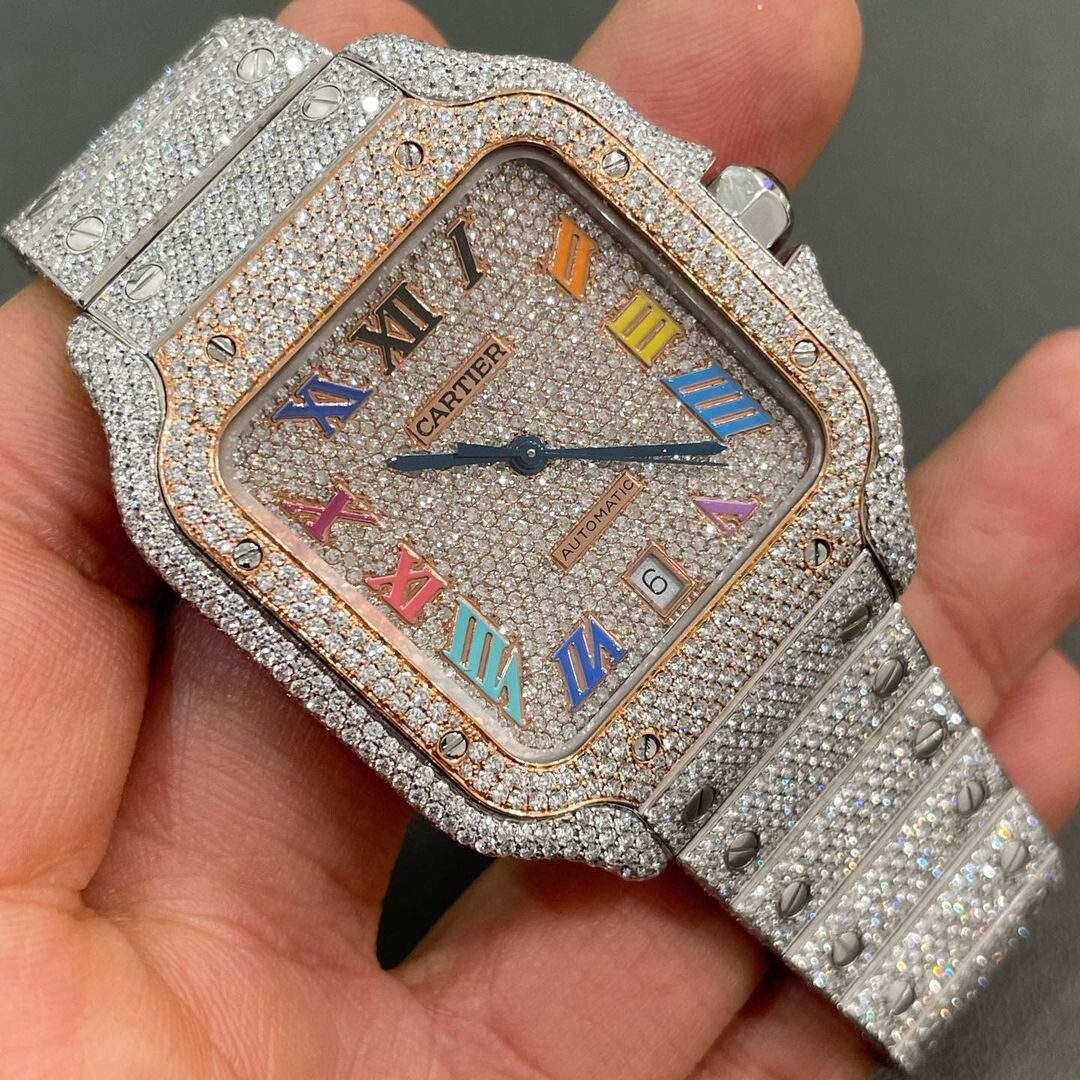 Iced Out VVS Moissanite Diamond Cartier Bust Down Luxury Watch (Pass Diamond Tester)