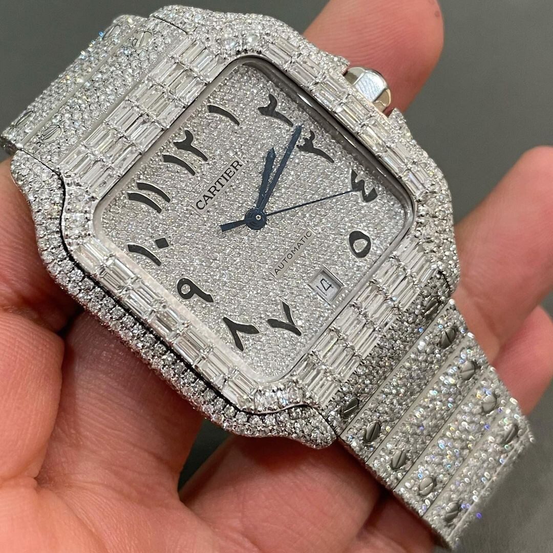 Iced Out VVS Moissanite Diamond Cartier Bust Down Luxury Watch (Pass Diamond Tester)