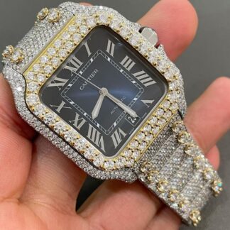 Iced Out VVS Moissanite Diamond Cartier Bust Down Luxury Watch (Pass Diamond Tester)