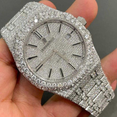 Audemars Piguet 41MM Moissanite Diamond Replica Watch 25CT Studded Band