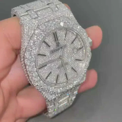 Audemars Piguet 41MM Moissanite Diamond Replica Watch 25CT Studded Band - Image 2