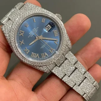 Rolex Datejust Blue Dial 41 mm moissanite diamond watch
