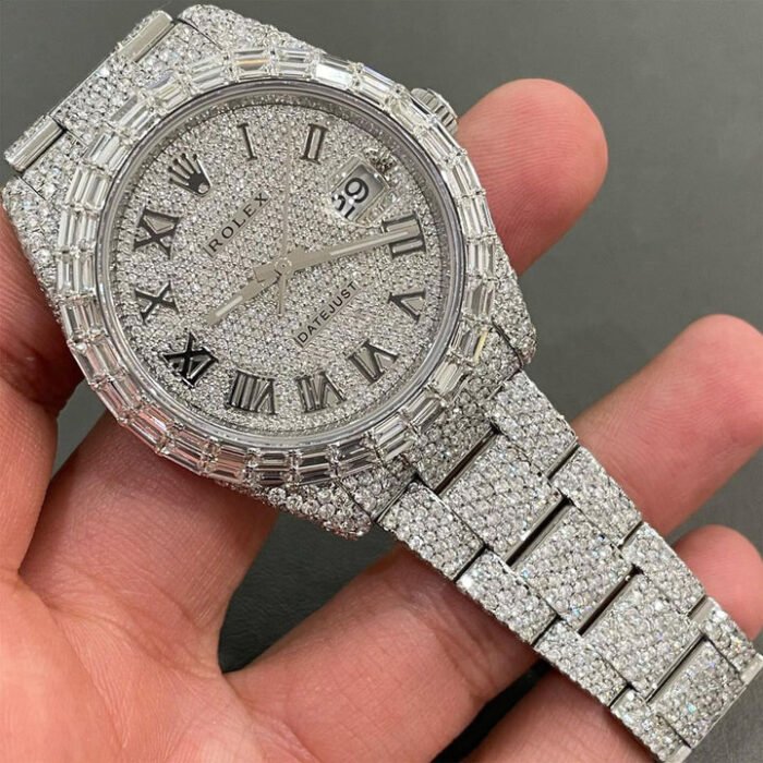 Rolex Datejust Fully Iced Out Moissanite Watch in VVS Diamond