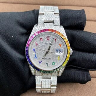 Rolex Datejust Rainbow Arabic Dial – Moissanite Diamond Watch