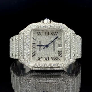 Cartier Silver with Roman Dial Diamond Watch